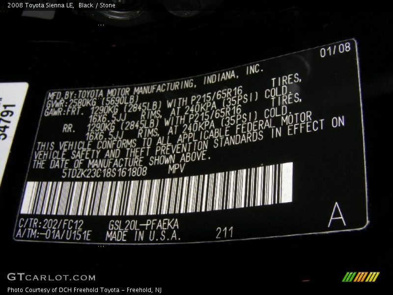 Black / Stone 2008 Toyota Sienna LE