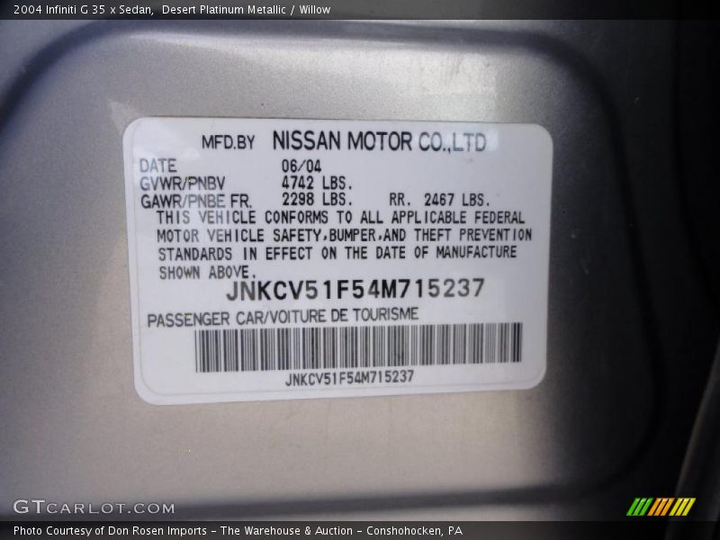 Desert Platinum Metallic / Willow 2004 Infiniti G 35 x Sedan