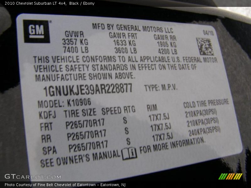 Black / Ebony 2010 Chevrolet Suburban LT 4x4