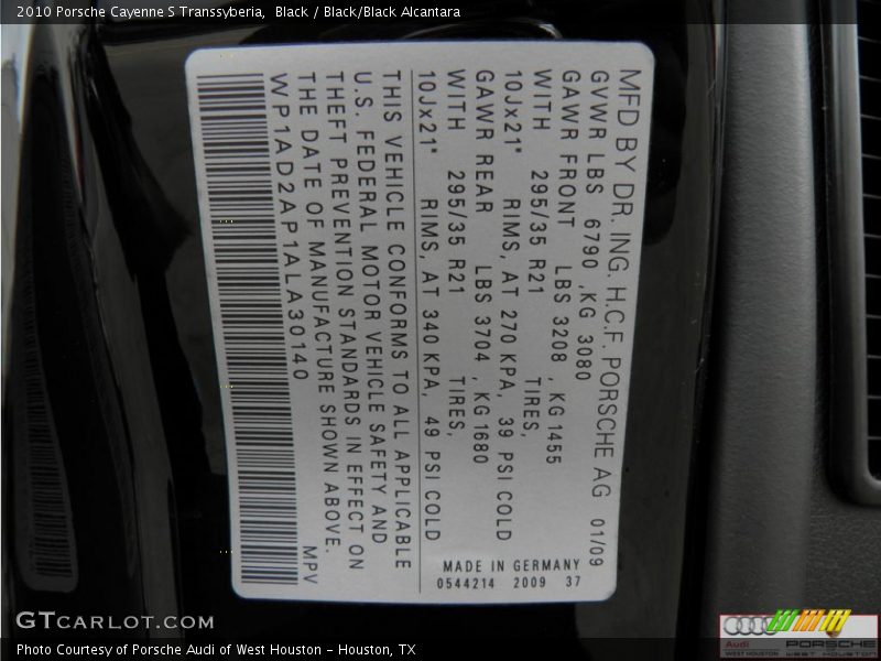 Black / Black/Black Alcantara 2010 Porsche Cayenne S Transsyberia