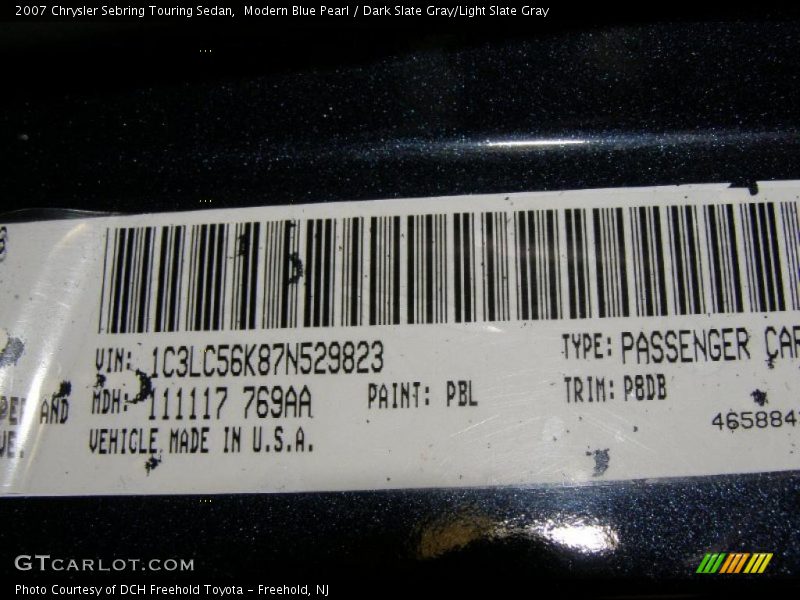 Modern Blue Pearl / Dark Slate Gray/Light Slate Gray 2007 Chrysler Sebring Touring Sedan