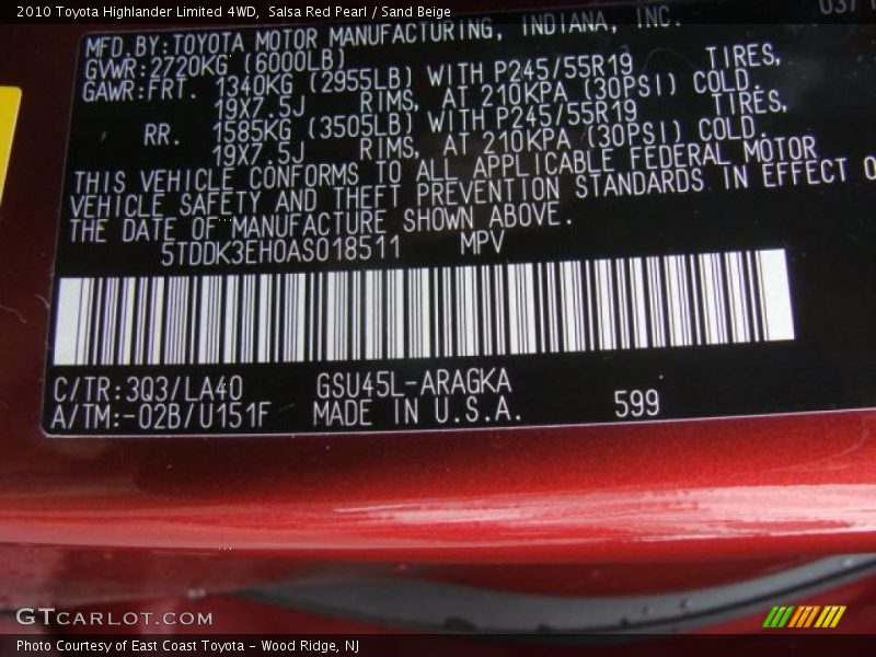 Salsa Red Pearl / Sand Beige 2010 Toyota Highlander Limited 4WD