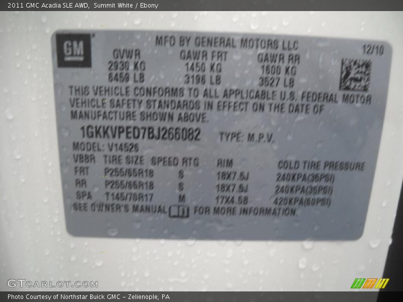 Summit White / Ebony 2011 GMC Acadia SLE AWD
