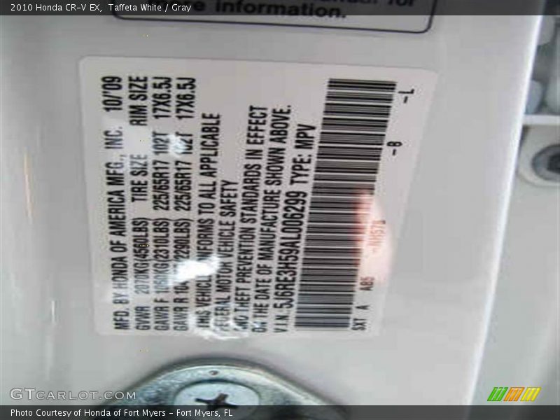 Taffeta White / Gray 2010 Honda CR-V EX