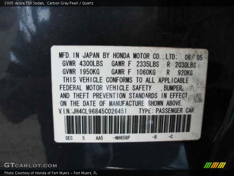 Carbon Gray Pearl / Quartz 2005 Acura TSX Sedan