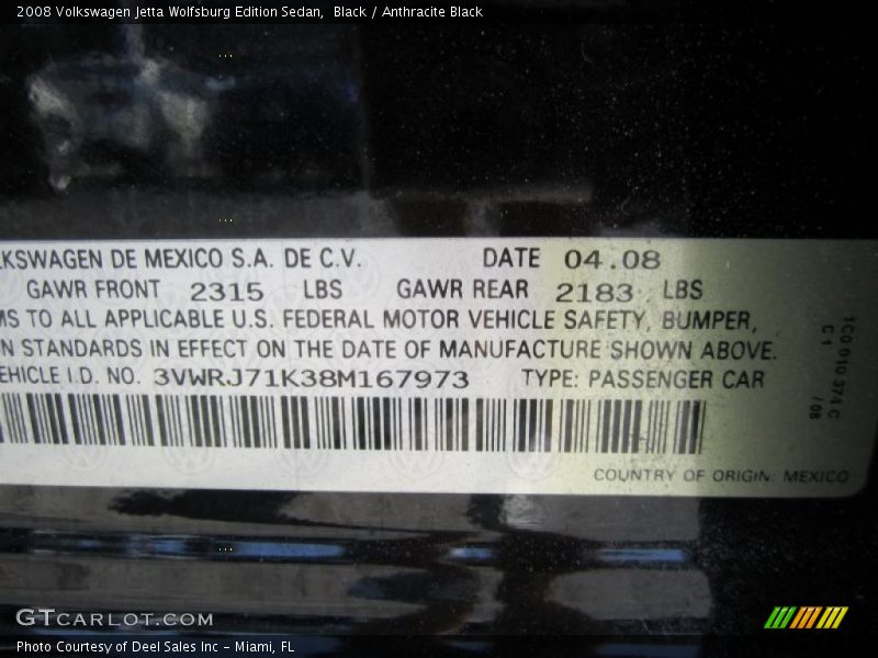 Black / Anthracite Black 2008 Volkswagen Jetta Wolfsburg Edition Sedan
