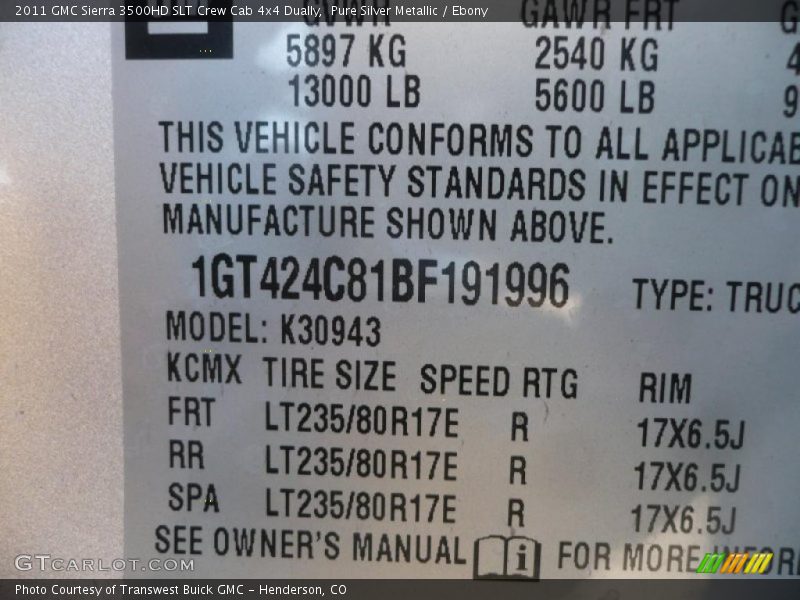 Pure Silver Metallic / Ebony 2011 GMC Sierra 3500HD SLT Crew Cab 4x4 Dually