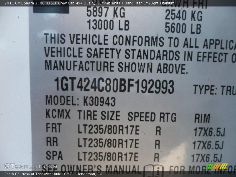 Summit White / Dark Titanium/Light Titanium 2011 GMC Sierra 3500HD SLT Crew Cab 4x4 Dually