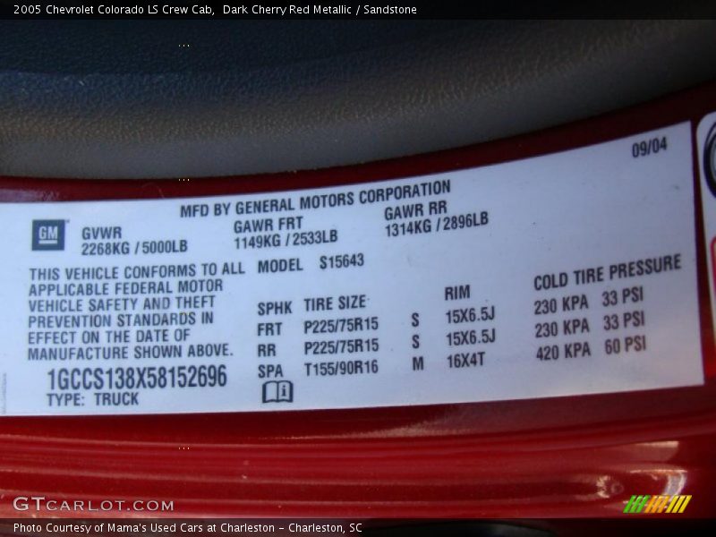 Dark Cherry Red Metallic / Sandstone 2005 Chevrolet Colorado LS Crew Cab