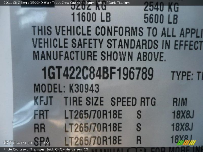 Summit White / Dark Titanium 2011 GMC Sierra 3500HD Work Truck Crew Cab 4x4