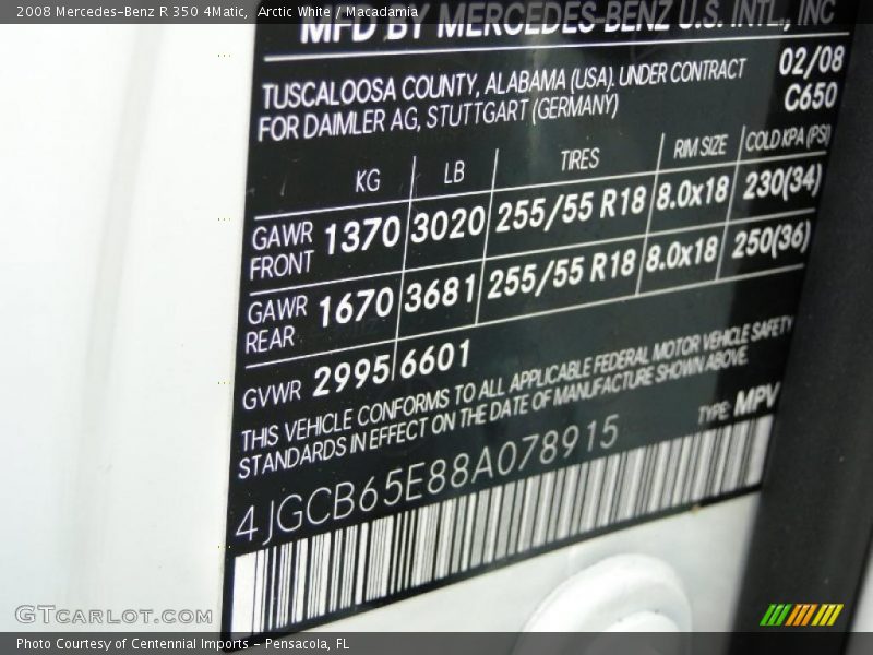 2008 R 350 4Matic Arctic White Color Code 650