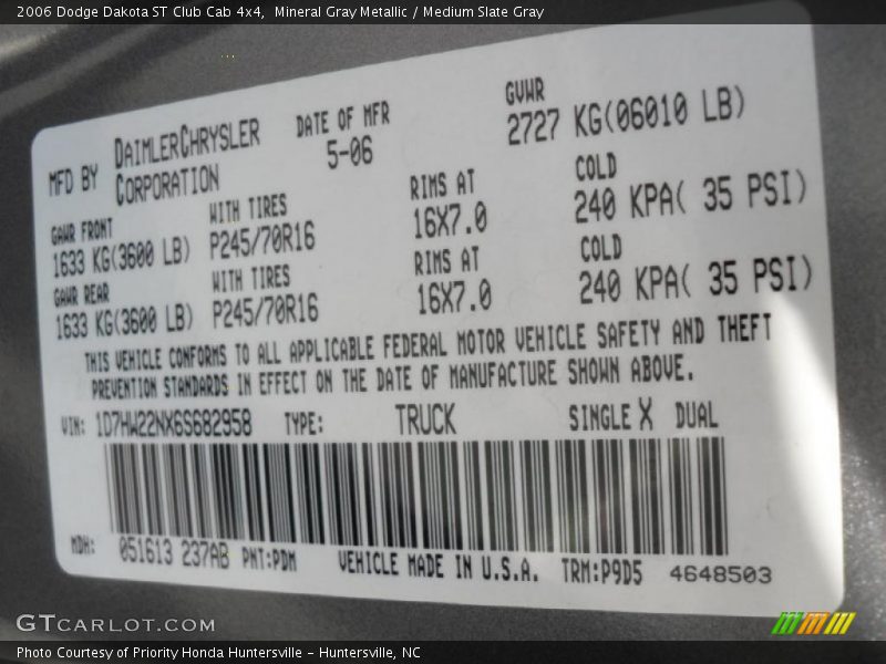 Mineral Gray Metallic / Medium Slate Gray 2006 Dodge Dakota ST Club Cab 4x4