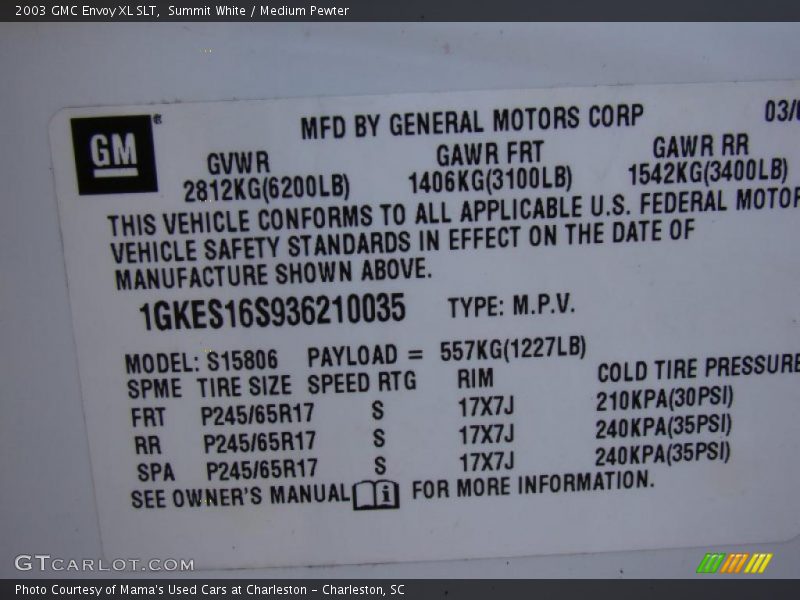 Summit White / Medium Pewter 2003 GMC Envoy XL SLT