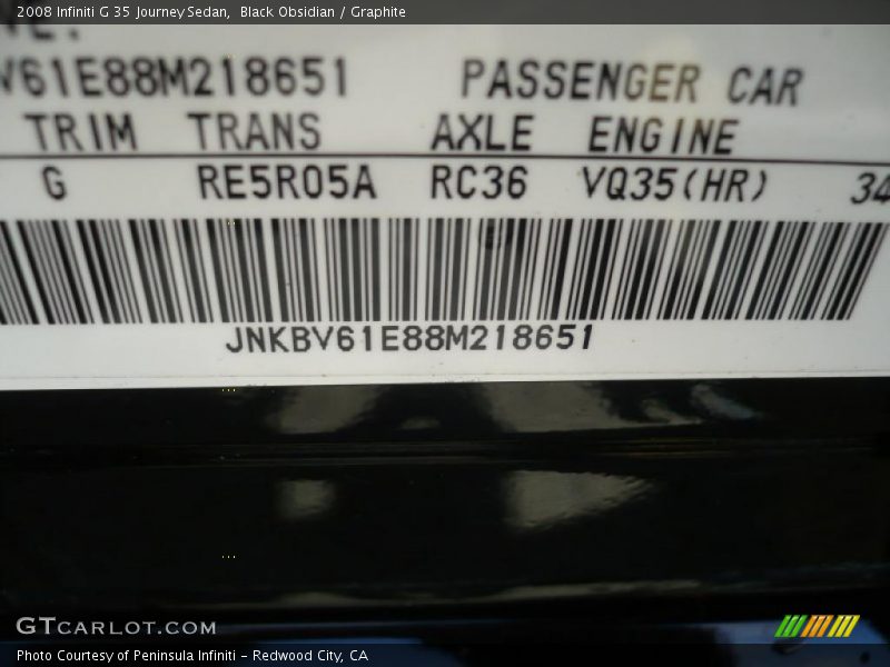 Black Obsidian / Graphite 2008 Infiniti G 35 Journey Sedan