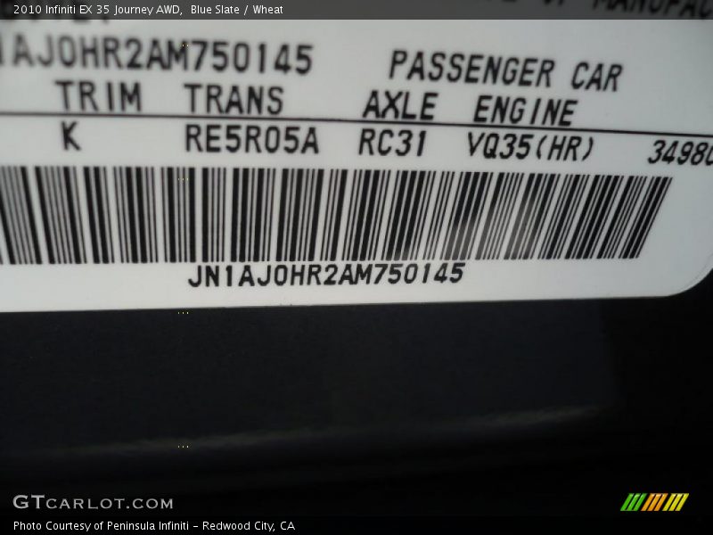 Blue Slate / Wheat 2010 Infiniti EX 35 Journey AWD