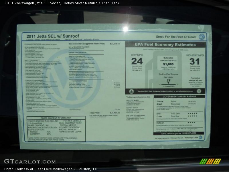 Reflex Silver Metallic / Titan Black 2011 Volkswagen Jetta SEL Sedan