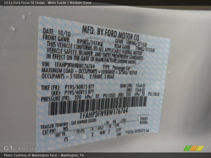 White Suede / Medium Stone 2011 Ford Focus SE Sedan