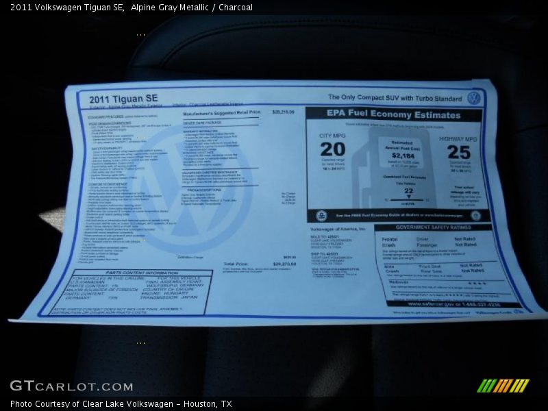 2011 Tiguan SE Window Sticker