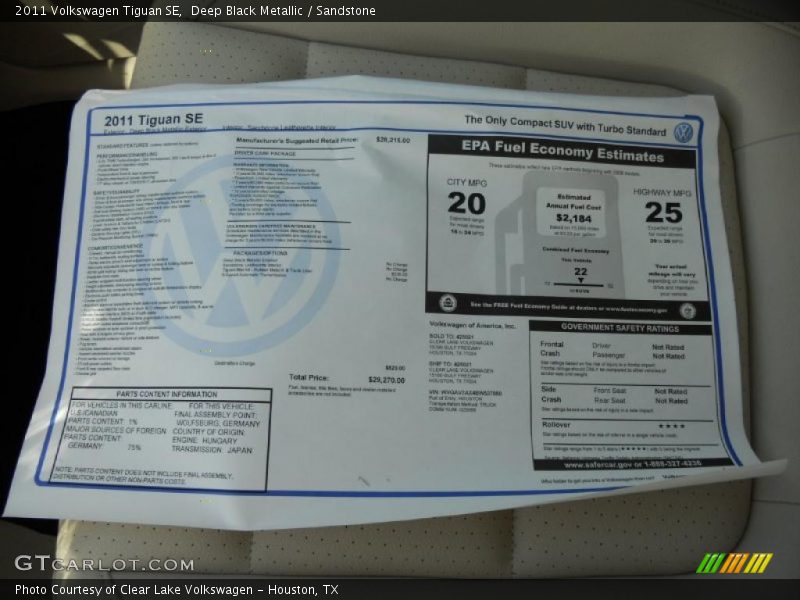  2011 Tiguan SE Window Sticker