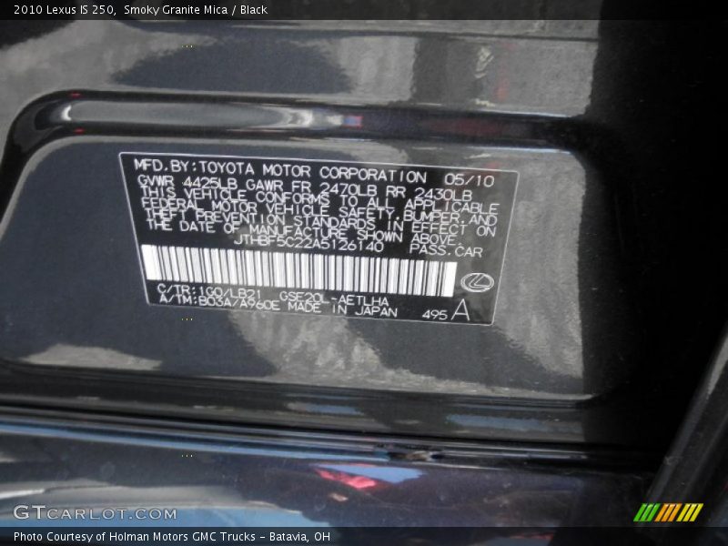 2010 IS 250 Smoky Granite Mica Color Code 1G0