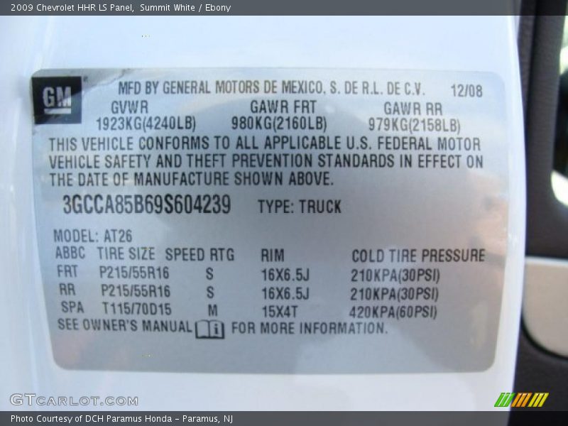 Summit White / Ebony 2009 Chevrolet HHR LS Panel
