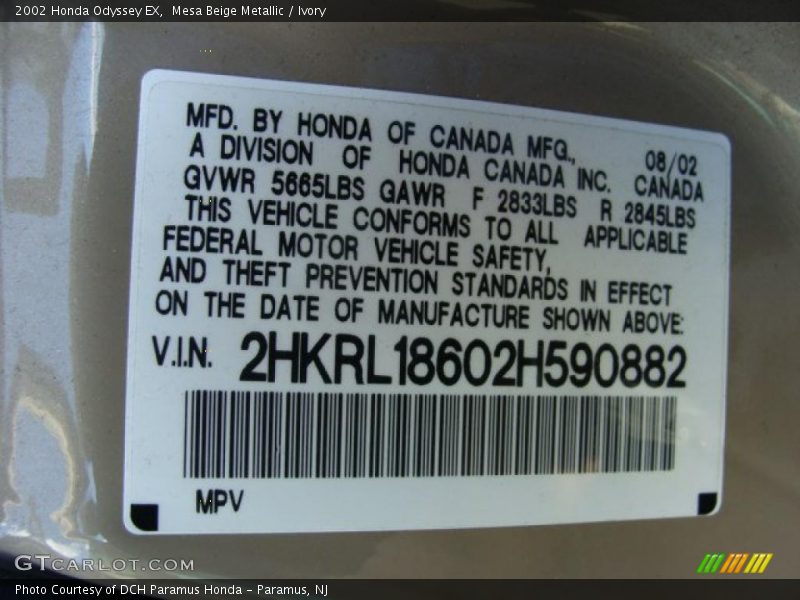 Mesa Beige Metallic / Ivory 2002 Honda Odyssey EX