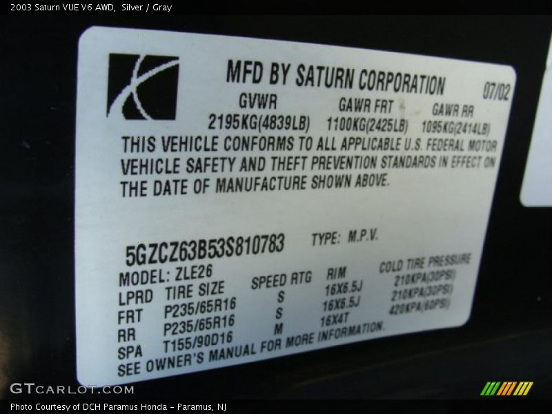 Silver / Gray 2003 Saturn VUE V6 AWD