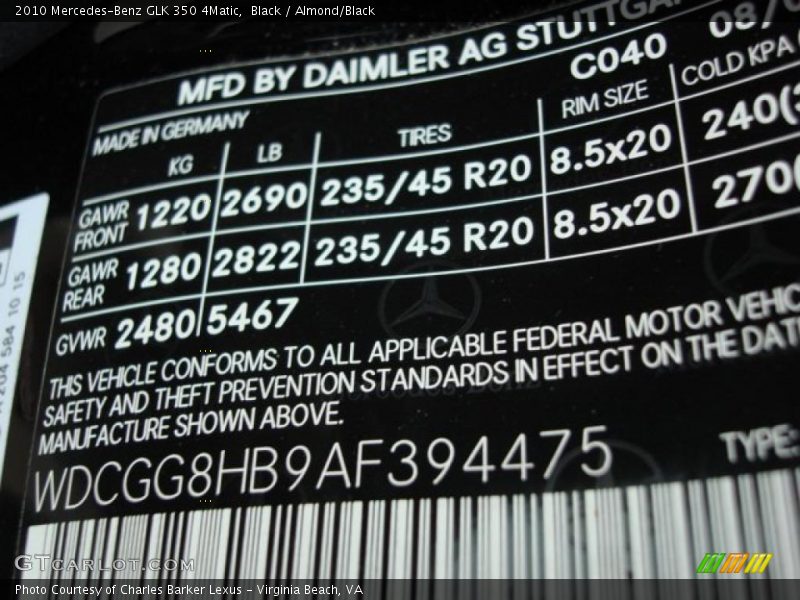 Black / Almond/Black 2010 Mercedes-Benz GLK 350 4Matic