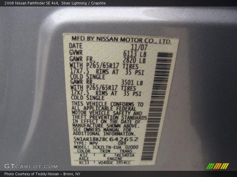 Silver Lightning / Graphite 2008 Nissan Pathfinder SE 4x4