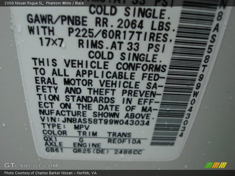 Phantom White / Black 2009 Nissan Rogue SL