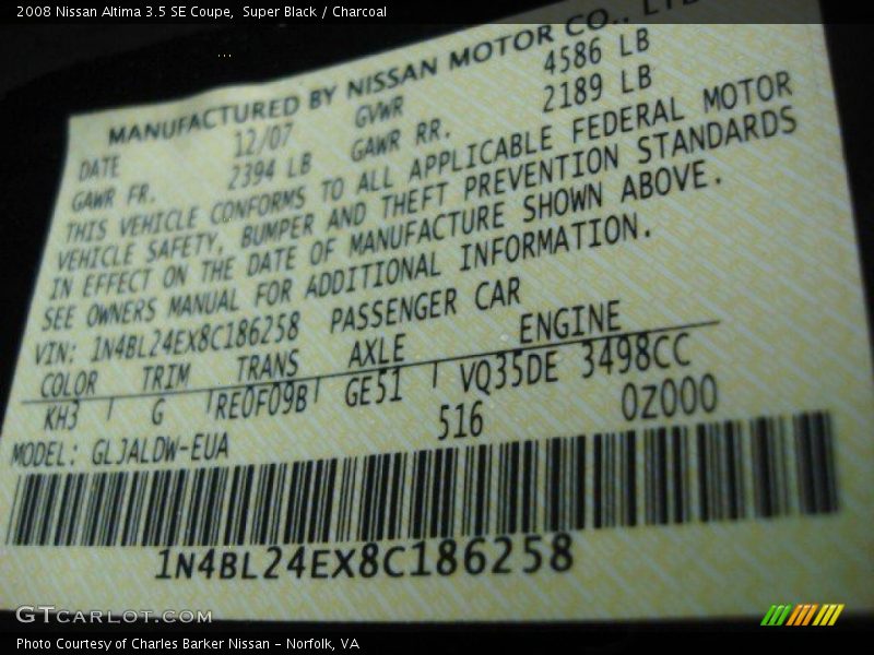 Super Black / Charcoal 2008 Nissan Altima 3.5 SE Coupe