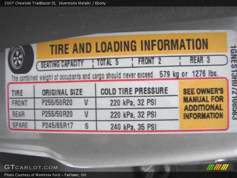 Info Tag of 2007 TrailBlazer SS