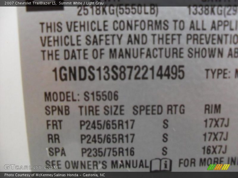 Summit White / Light Gray 2007 Chevrolet TrailBlazer LS