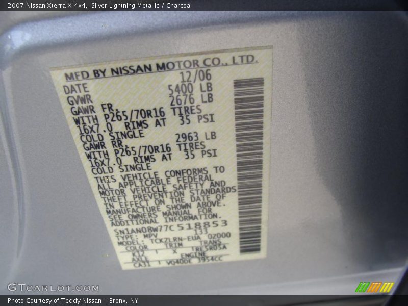 Silver Lightning Metallic / Charcoal 2007 Nissan Xterra X 4x4