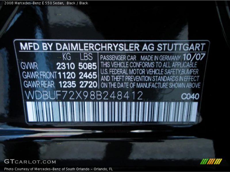 2008 E 550 Sedan Black Color Code 040