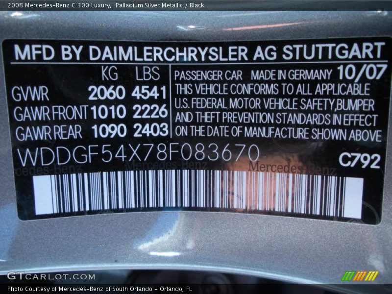 Palladium Silver Metallic / Black 2008 Mercedes-Benz C 300 Luxury