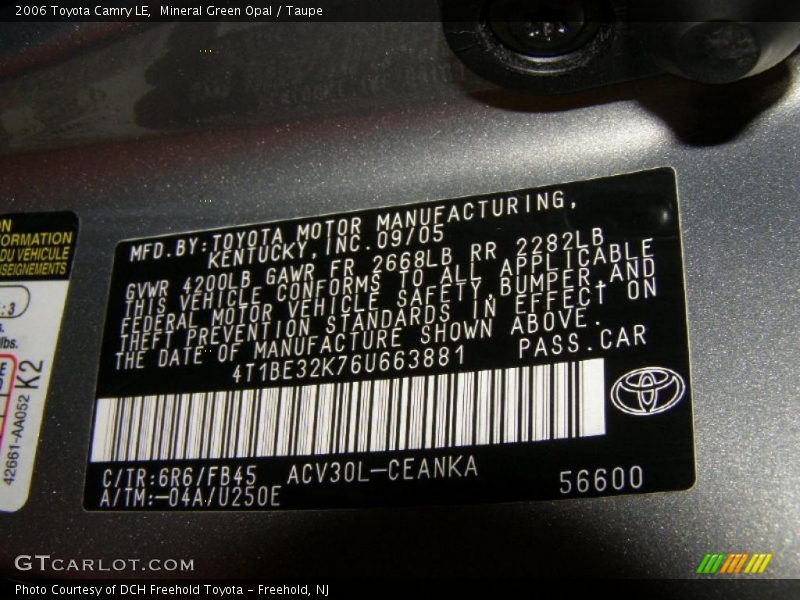 Mineral Green Opal / Taupe 2006 Toyota Camry LE