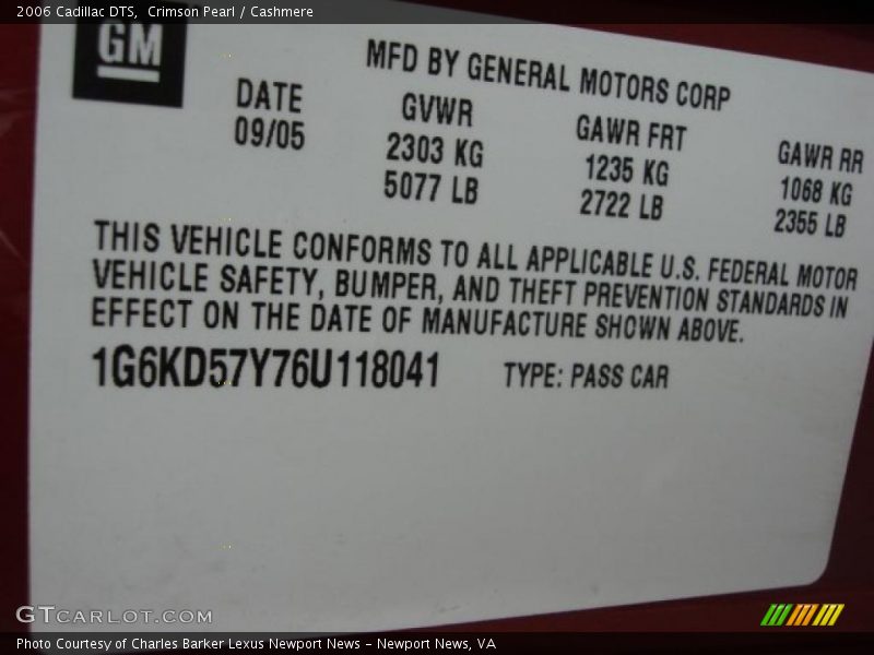 Crimson Pearl / Cashmere 2006 Cadillac DTS