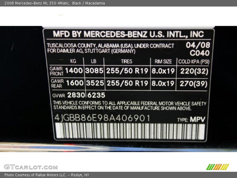 Black / Macadamia 2008 Mercedes-Benz ML 350 4Matic