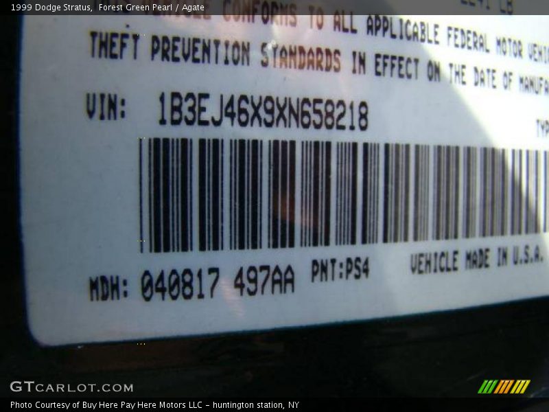 1999 Stratus  Forest Green Pearl Color Code PS4