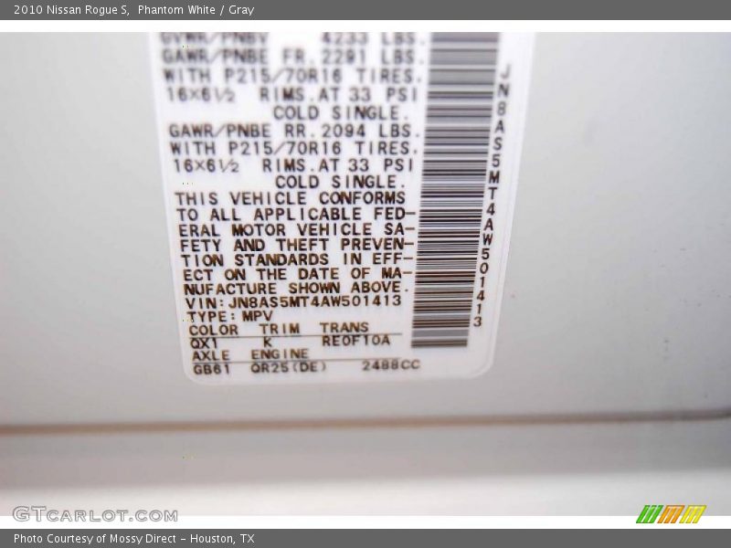 Phantom White / Gray 2010 Nissan Rogue S