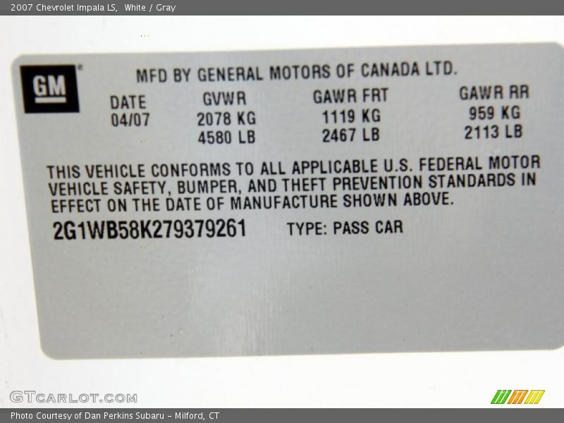 White / Gray 2007 Chevrolet Impala LS
