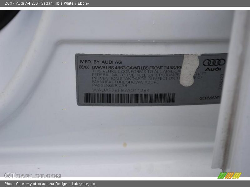 Ibis White / Ebony 2007 Audi A4 2.0T Sedan