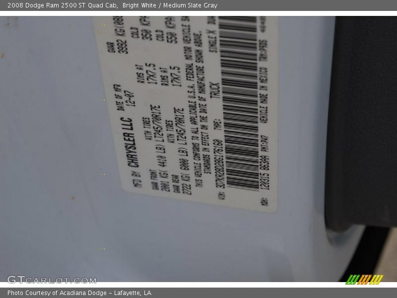 Bright White / Medium Slate Gray 2008 Dodge Ram 2500 ST Quad Cab