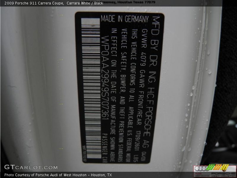 Carrara White / Black 2009 Porsche 911 Carrera Coupe