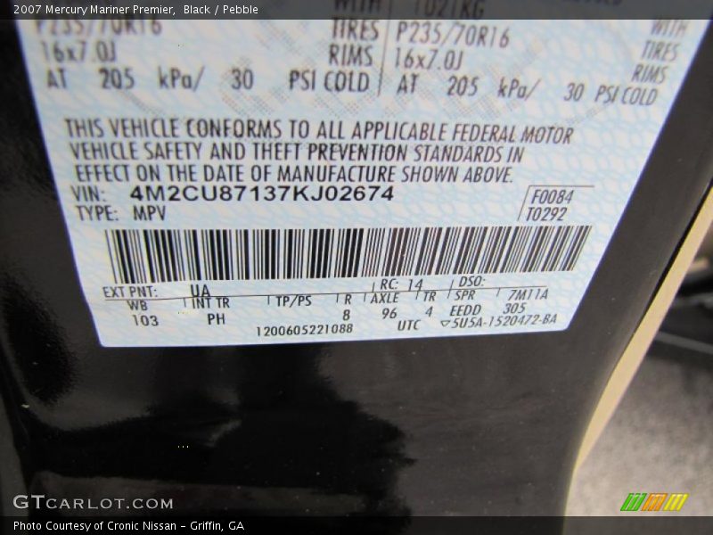 2007 Mariner Premier Black Color Code UA
