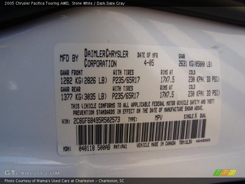 Stone White / Dark Slate Gray 2005 Chrysler Pacifica Touring AWD
