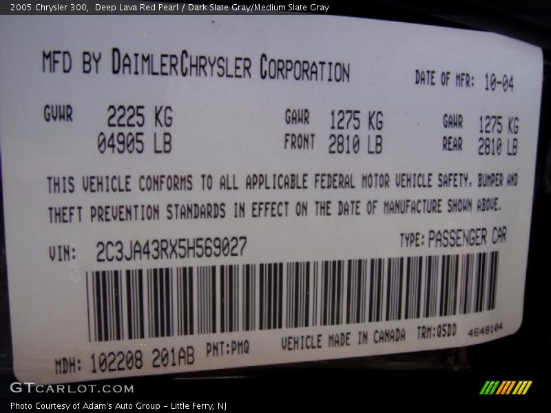 2005 300  Deep Lava Red Pearl Color Code PMQ