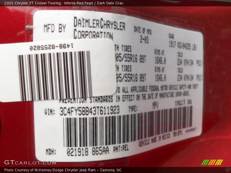 Inferno Red Pearl / Dark Slate Gray 2003 Chrysler PT Cruiser Touring