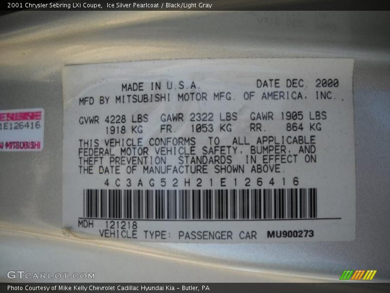 Ice Silver Pearlcoat / Black/Light Gray 2001 Chrysler Sebring LXi Coupe
